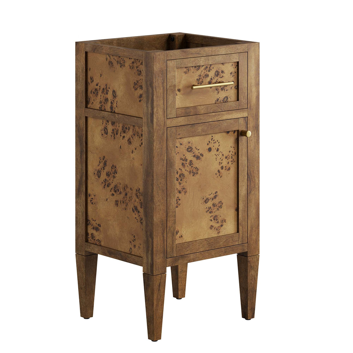 Elysian 18in wood bathroom vanity cabinet with burl panels brass hardware HouseOfZazla on Tampa Home & Garden Store