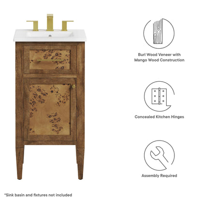 Elysian 18in bathroom vanity with white sink gold faucet burl veneer mango wood HouseOfZazla on Tampa Home & Garden Store