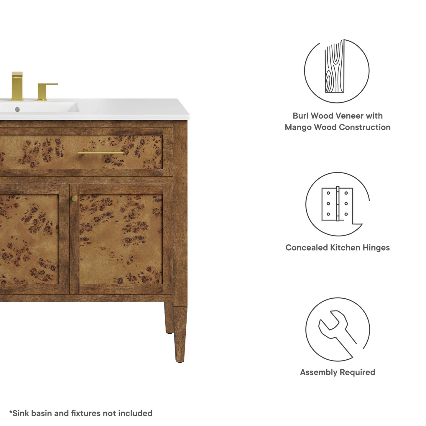 Elysian 48 Inch Wood Bathroom Vanity Cabinet