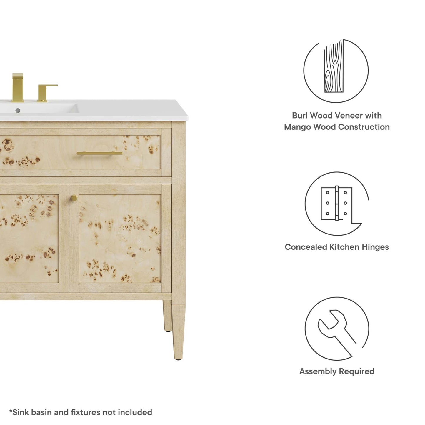 Elysian 48 Inch Wood Bathroom Vanity Cabinet