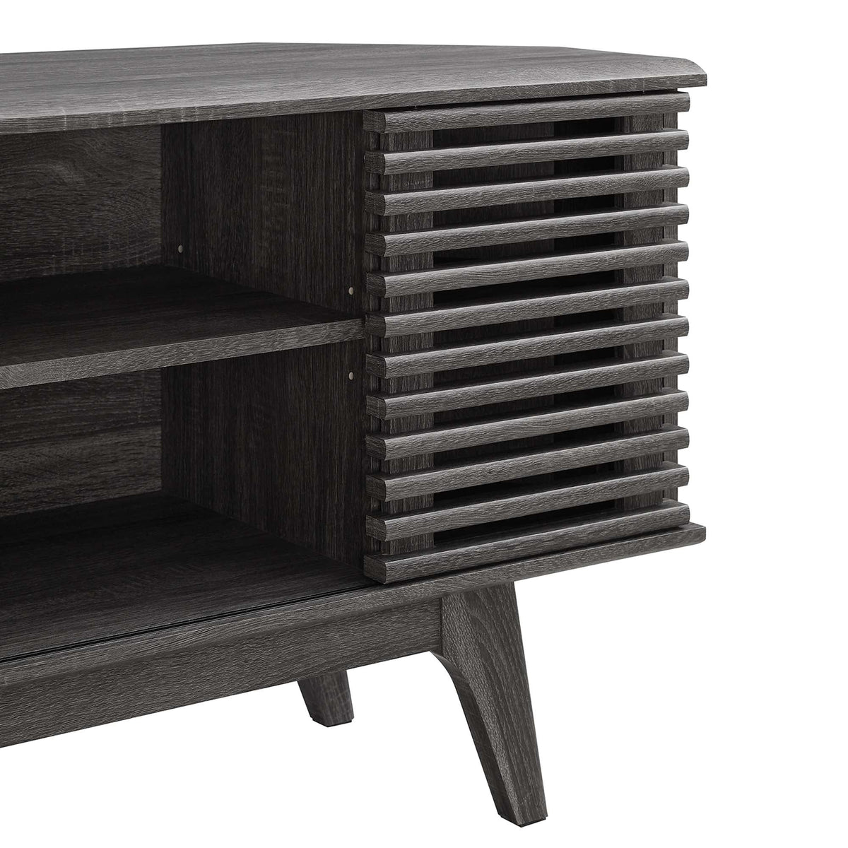 Render 46in corner TV stand by Modway in dark espresso wood with slatted sides on Tampa Home & Garden Store