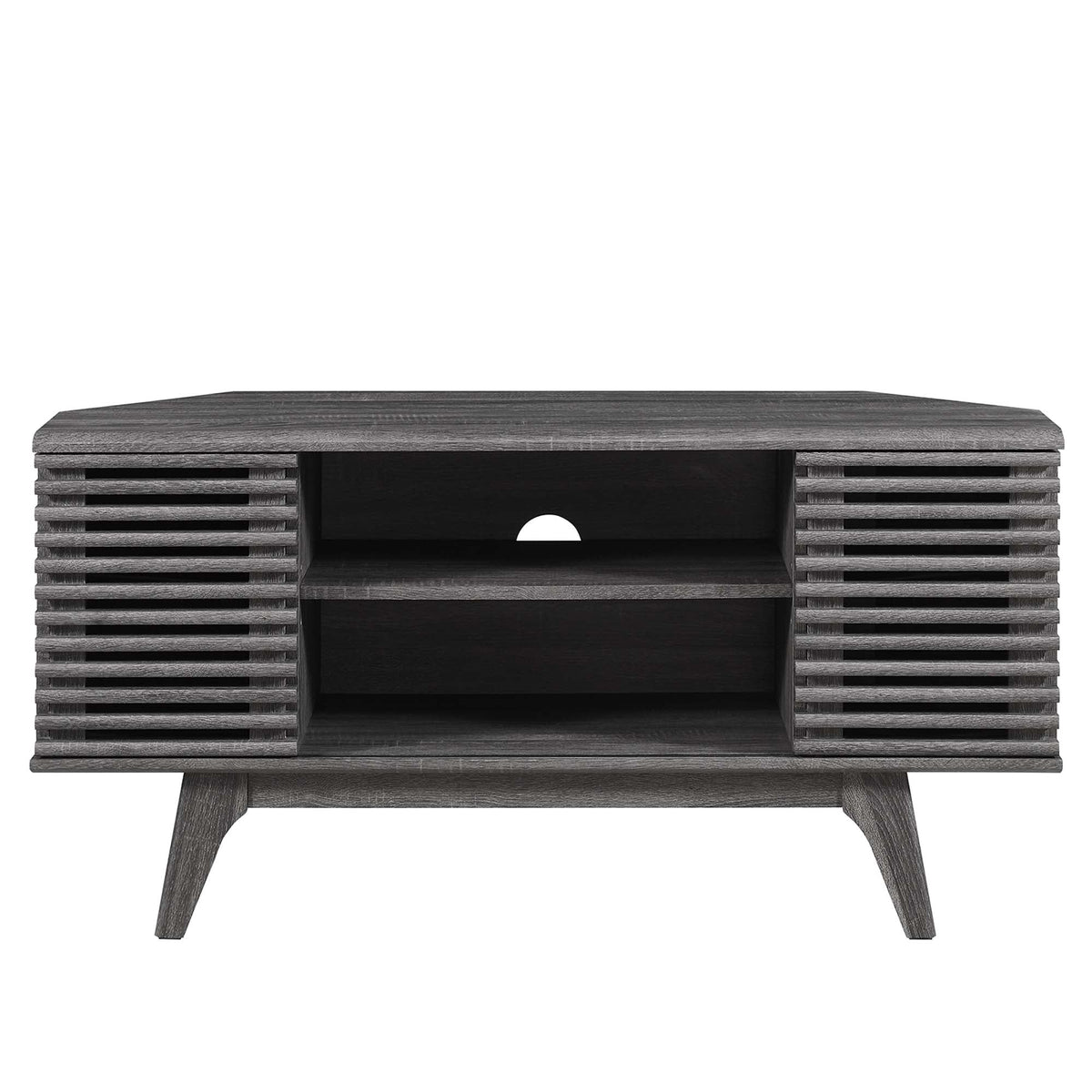 Render 46in Corner TV Stand by Modway in gray wood with slatted sides and open storage on Tampa Home & Garden Store