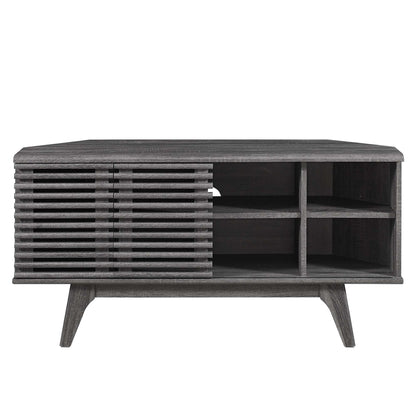 Render 46in corner TV stand Modway dark wood with slatted side panels and open shelves on Tampa Home & Garden Store