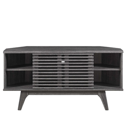 Render 46" Corner TV Stand by Modway in dark wood with slatted center shelves on Tampa Home & Garden Store