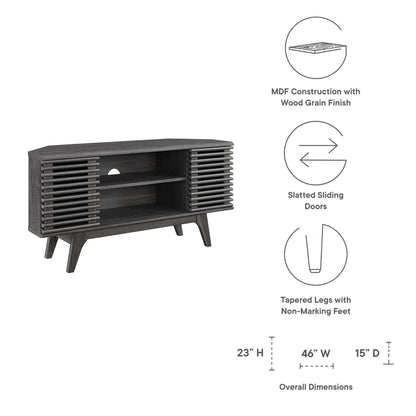 Render 46-inch Corner TV Stand by Modway in MDF wood grain with slatted sides on Tampa Home & Garden Store