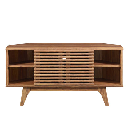 Render 46-inch Corner TV Stand by Modway in natural wood with slatted front panels on Tampa Home & Garden Store