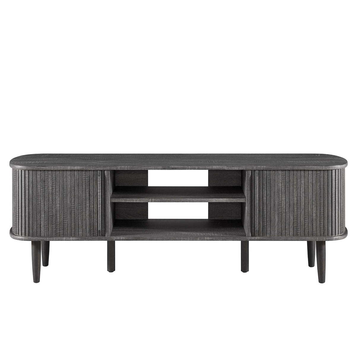 Contour 55in TV stand by Modway in dark wood with vertical slats and open center shelf on Tampa Home & Garden Store