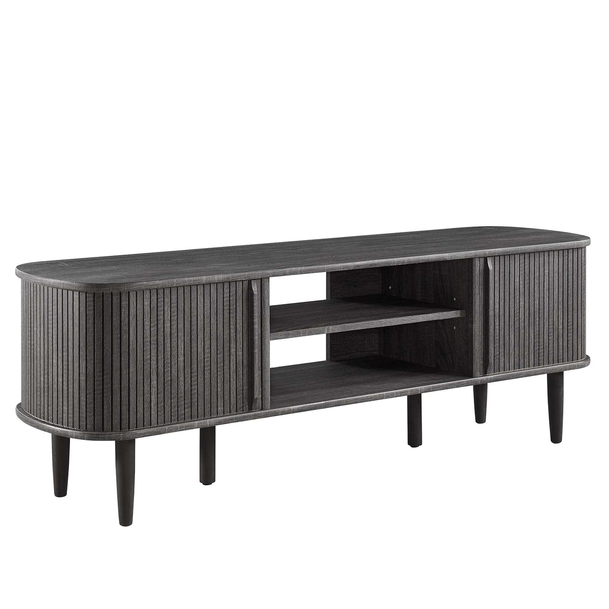 Contour 55in TV Stand by Modway in dark charcoal wood with slatted panels and open shelves on Tampa Home & Garden Store