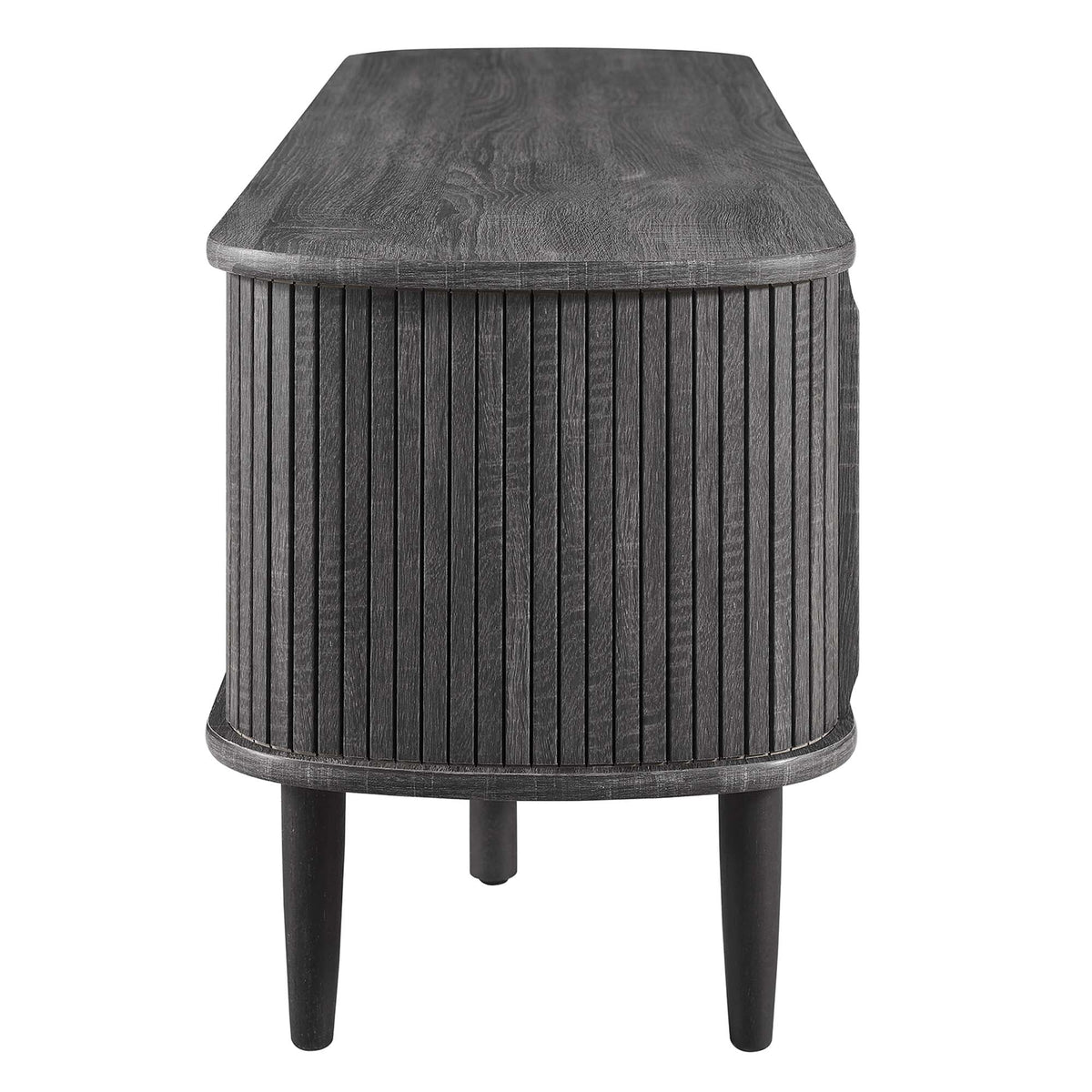 Contour 55in TV Stand by HouseOfZazla, black wood with vertical slat sides on Tampa Home & Garden Store