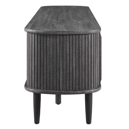 Contour 55in TV Stand by HouseOfZazla, black wood with vertical slat sides on Tampa Home & Garden Store