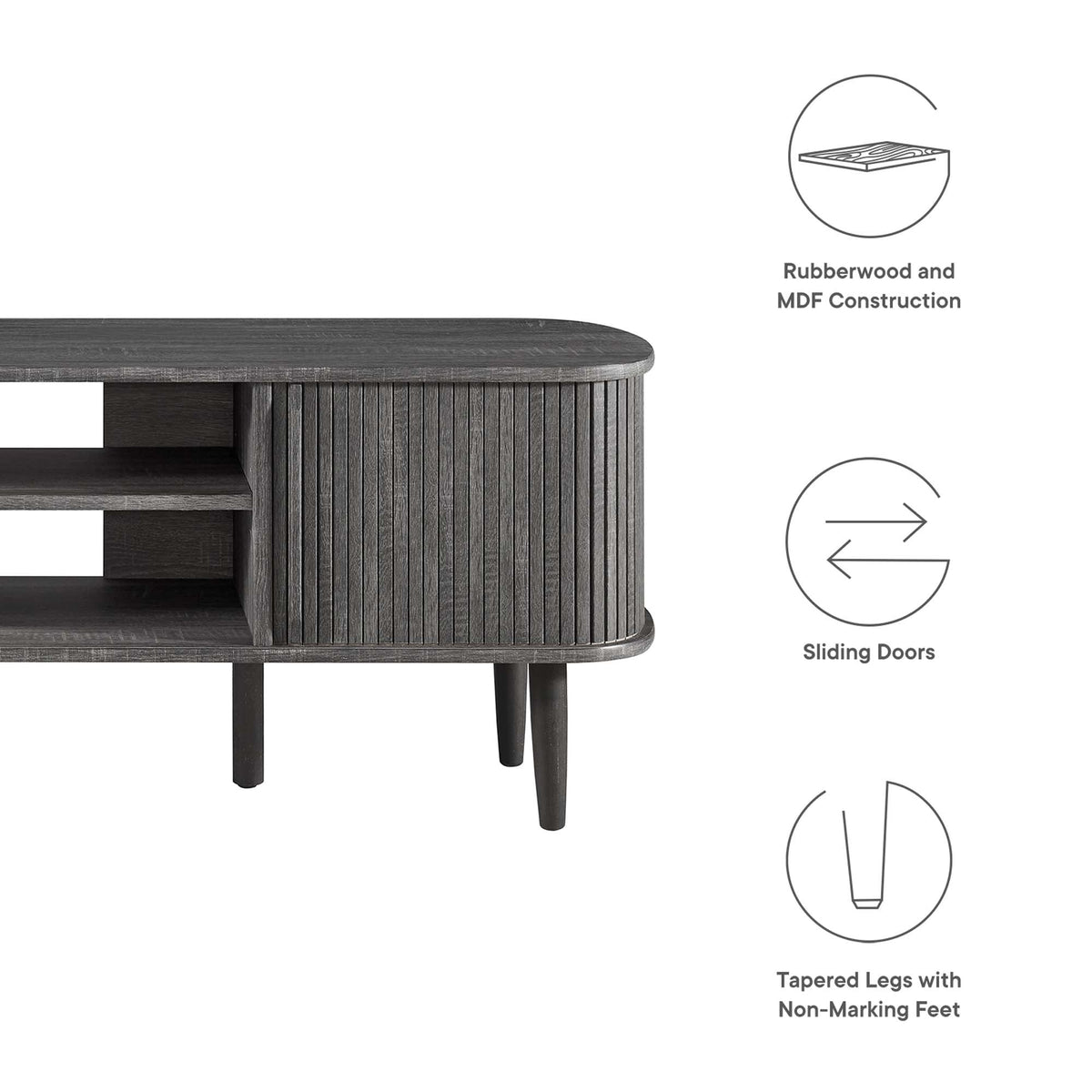 Contour 55in TV Stand dark wood with ribbed curved panel by Modway, living room furniture on Tampa Home & Garden Store