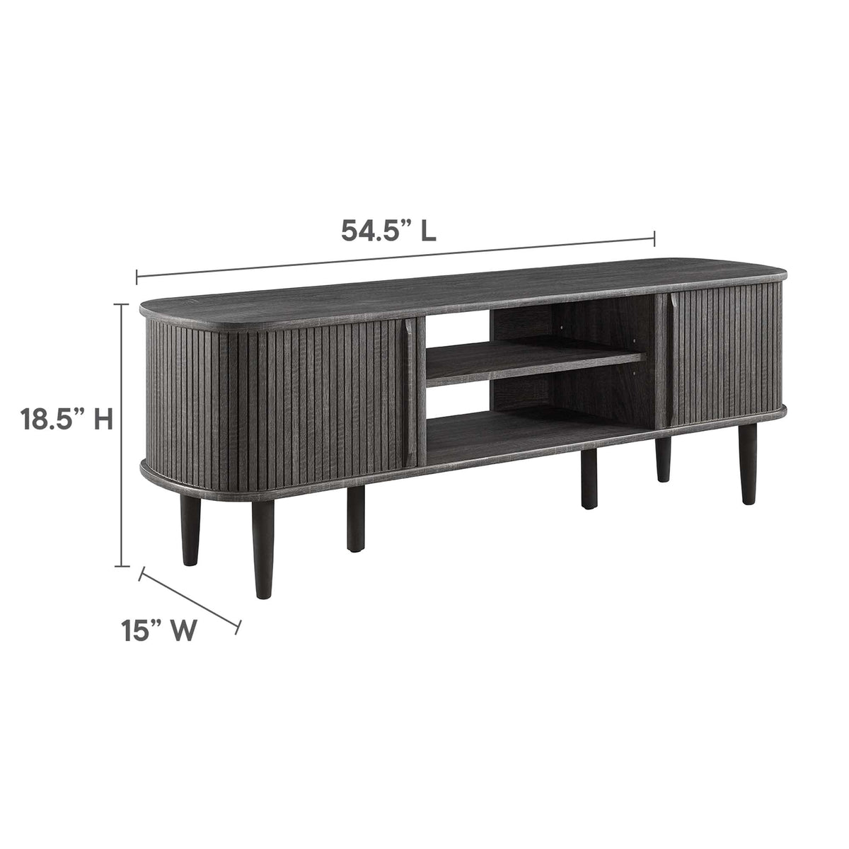 Contour 55" TV Stand dark wood with vertical slat panels and open shelf by HouseOfZazla on Tampa Home & Garden Store