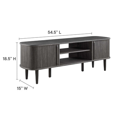 Contour 55" TV Stand dark wood with vertical slat panels and open shelf by HouseOfZazla on Tampa Home & Garden Store