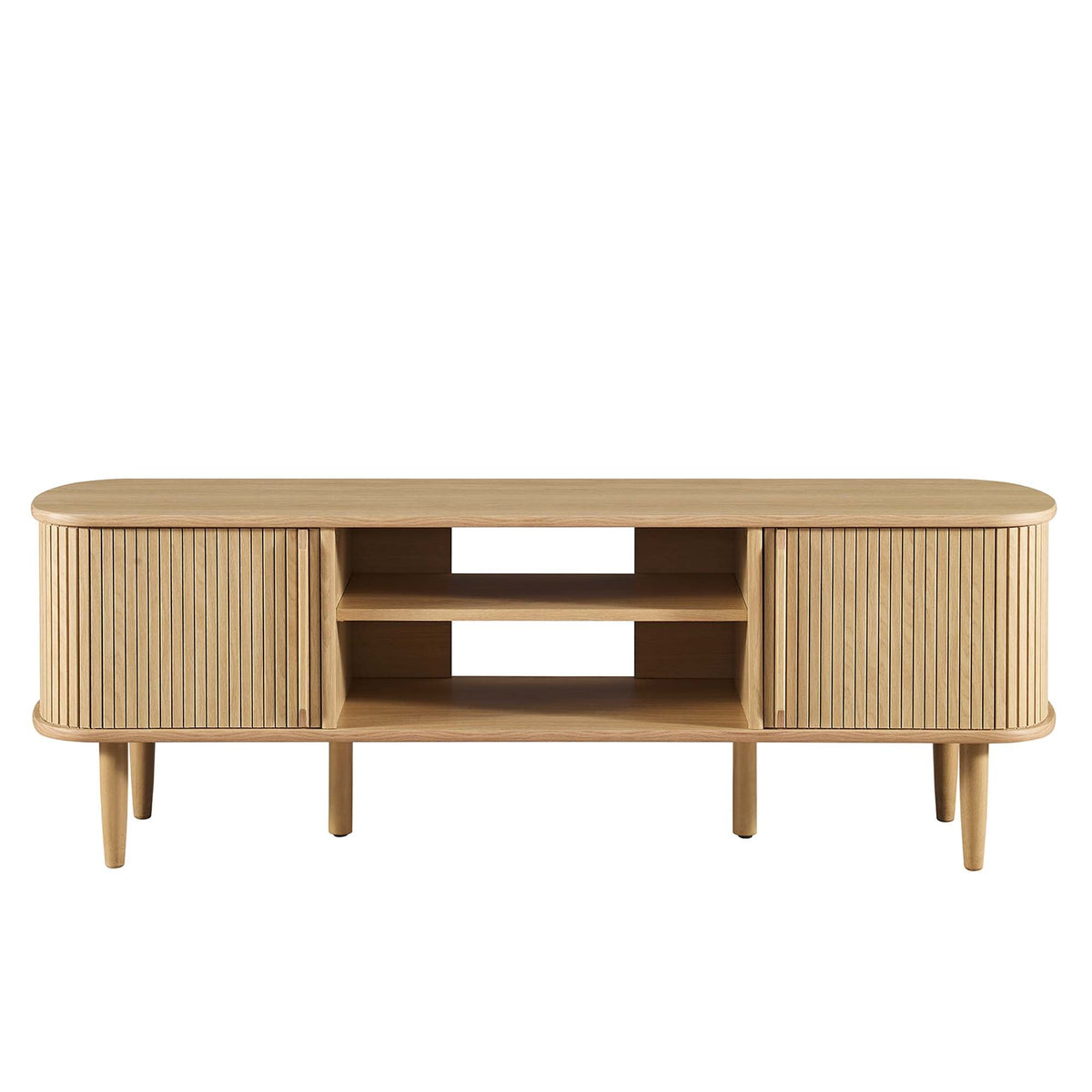 Contour 55in TV stand natural wood finish with slatted sides and open shelves by Modway on Tampa Home & Garden Store