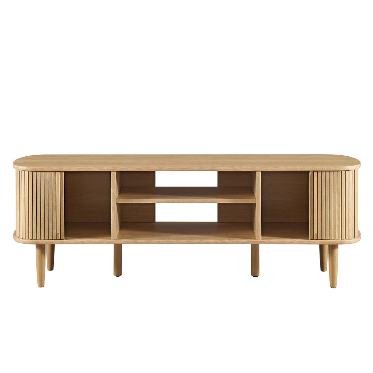 Contour 55in TV Stand by Modway; natural oak finish, slatted sides, open cubbies on Tampa Home & Garden Store