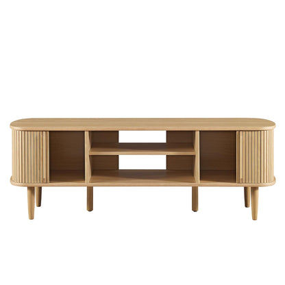 Contour 55in TV Stand by Modway; natural oak finish, slatted sides, open cubbies on Tampa Home & Garden Store