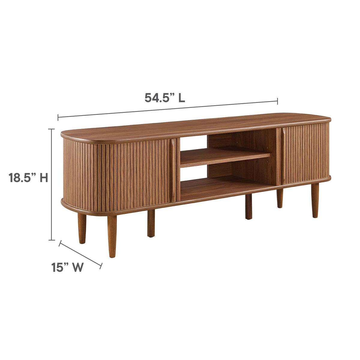 Contour 55in TV stand in brown wood with vertical slats and open shelves by HouseOfZazla on Tampa Home & Garden Store