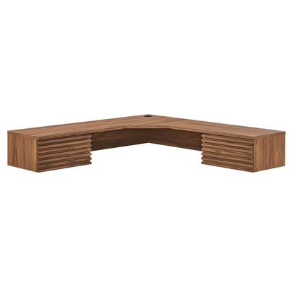 Render Wall Mount Corner Office Desk in wood finish with slatted pedestal legs HouseOfZazla on Tampa Home & Garden Store