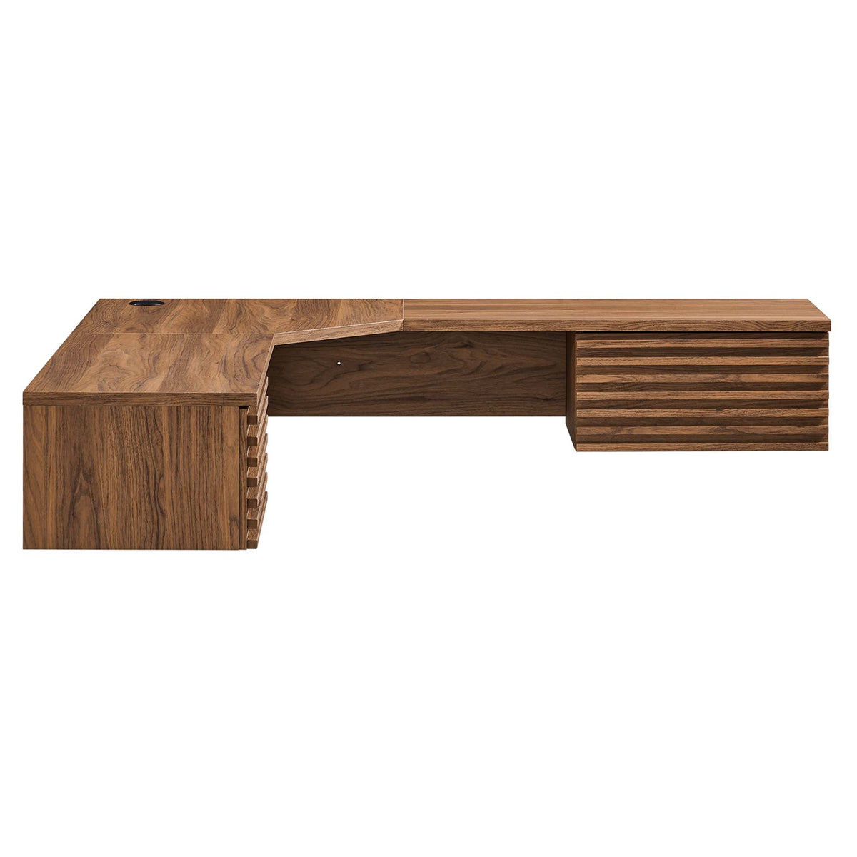 Render Wall Mount Corner Desk walnut finish two pedestals and slatted drawers HouseOfZazla on Tampa Home & Garden Store