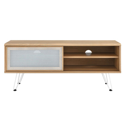 Nomad TV Stand by Modway, natural wood with white perforated door and open shelves on Tampa Home & Garden Store