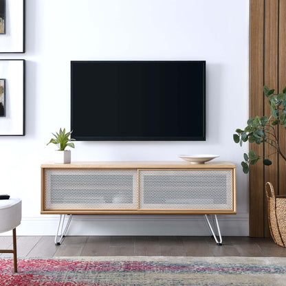 Nomad TV Stand by Modway, light wood frame with white perforated metal doors living room furniture on Tampa Home & Garden Store