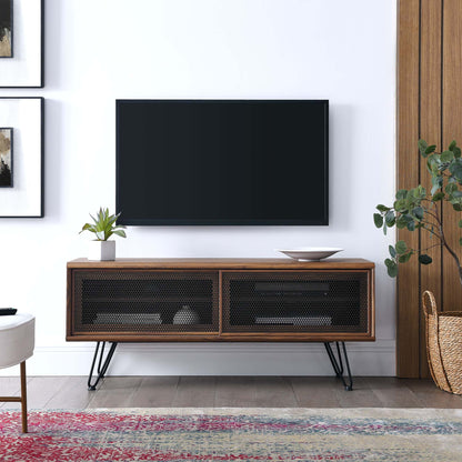 Nomad TV Stand by Modway, wooden media console with black mesh doors and slim metal legs on Tampa Home & Garden Store
