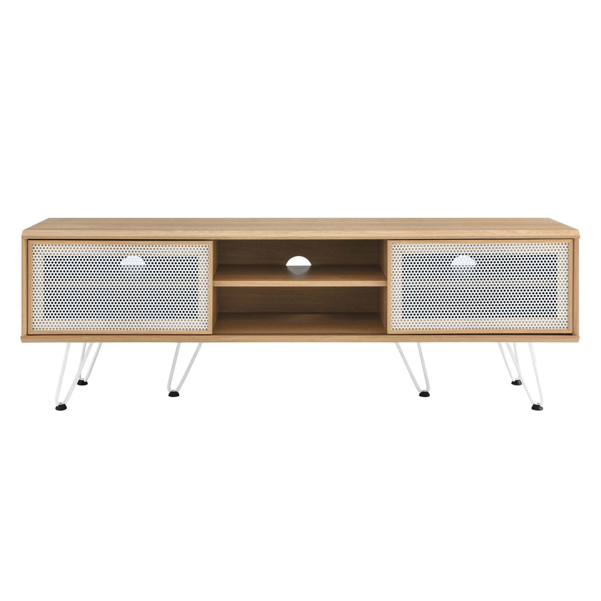 Nomad TV stand by Modway in wood with metal doors and open shelves on angled metal legs on Tampa Home & Garden Store