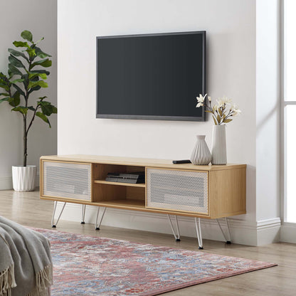 Nomad TV Stand by Modway in natural wood with cane panels and metal legs HouseOfZazla on Tampa Home & Garden Store