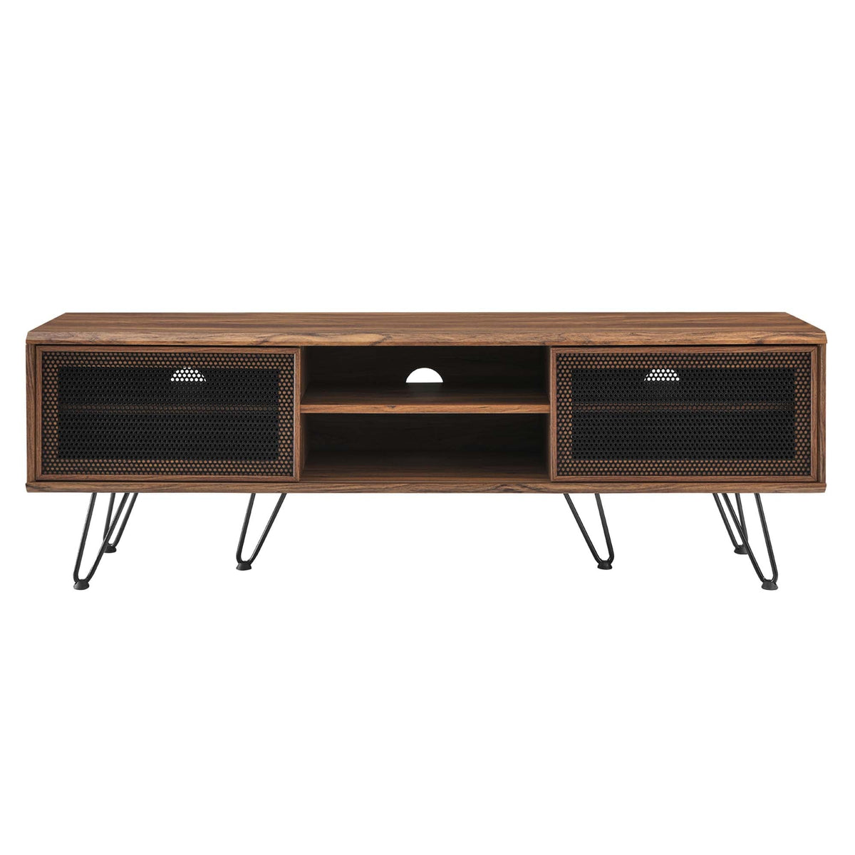 Nomad TV Stand by Modway, wood veneer, black mesh cabinet doors, hairpin legs HouseOfZazla on Tampa Home & Garden Store