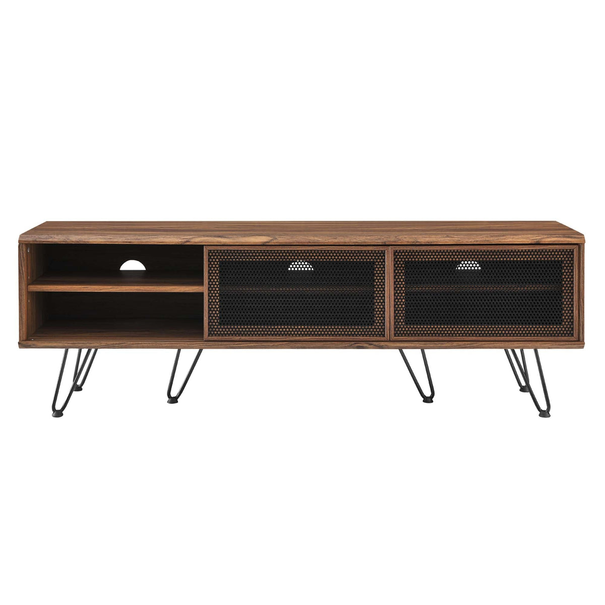 Nomad TV Stand by Modway, wood finish media console with mesh doors and open shelf, metal legs on Tampa Home & Garden Store