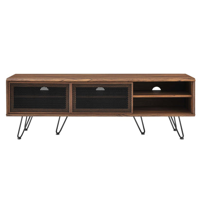 Nomad TV Stand by Modway, walnut finish media console with black mesh doors and open shelf on Tampa Home & Garden Store