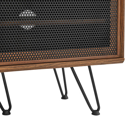 Nomad TV Stand by Modway with black perforated metal panel and wood frame with hairpin legs on Tampa Home & Garden Store