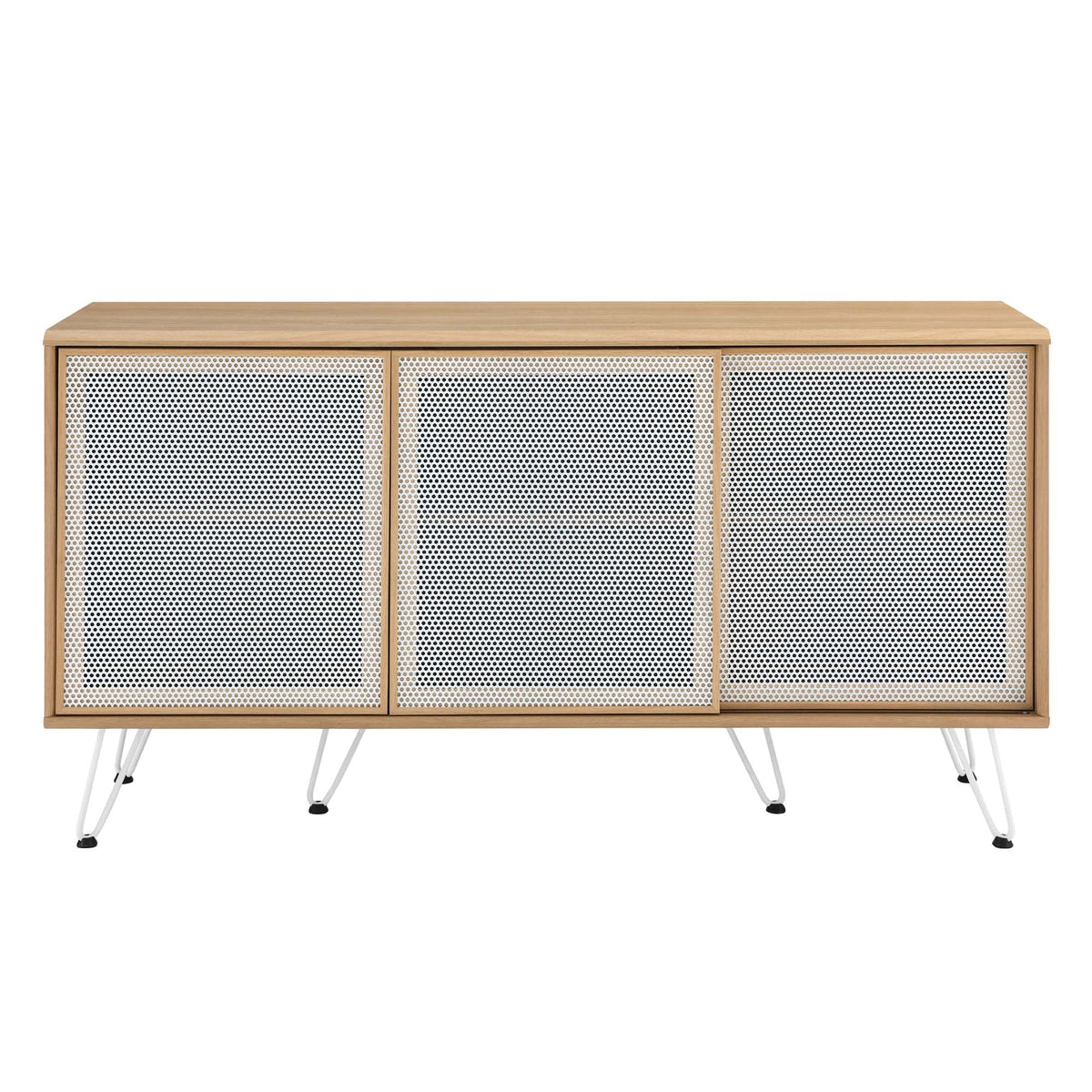 Nomad Sideboard by Modway, light oak buffet with perforated metal doors and white legs on Tampa Home & Garden Store