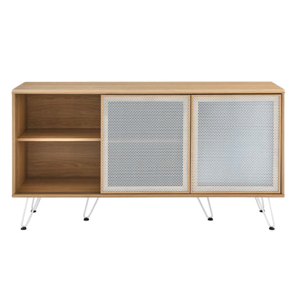 Nomad Sideboard by Modway, wood cabinet with two white perforated metal doors on hairpin legs on Tampa Home & Garden Store