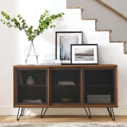 Nomad Sideboard by Modway, two-door wooden cabinet with black mesh panels and hairpin legs on Tampa Home & Garden Store