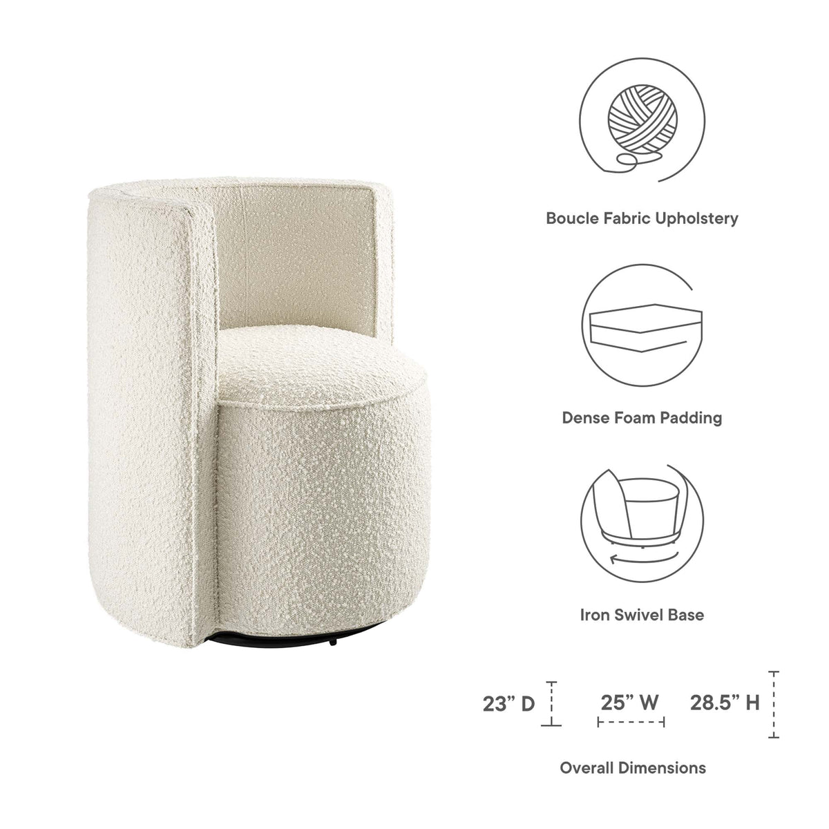 Della Boucle Fabric Swivel Chair by Modway in cream boucle upholstery on Tampa Home & Garden Store