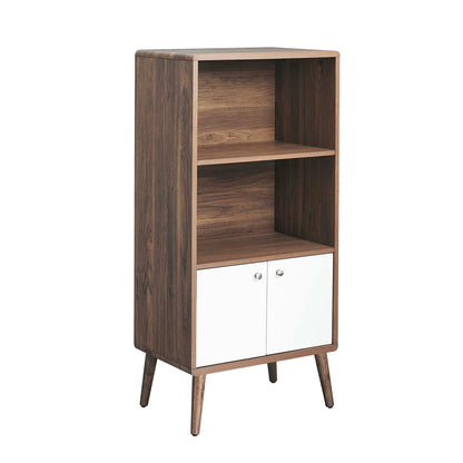 Transmit Display Cabinet Bookshelf wood veneer with white doors and slender midcentury legs on Tampa Home & Garden Store