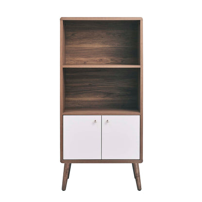 Transmit Display Cabinet Bookshelf by Modway with walnut wood finish and white doors on Tampa Home & Garden Store
