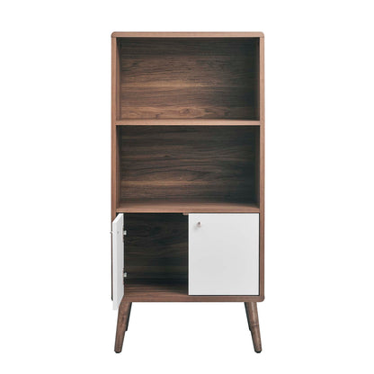 Transmit Display Cabinet Bookshelf in warm wood finish with open shelves and two-tone doors on Tampa Home & Garden Store