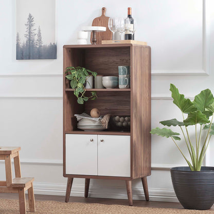 Transmit Display Cabinet Bookshelf Modway walnut wood with white doors on Tampa Home & Garden Store