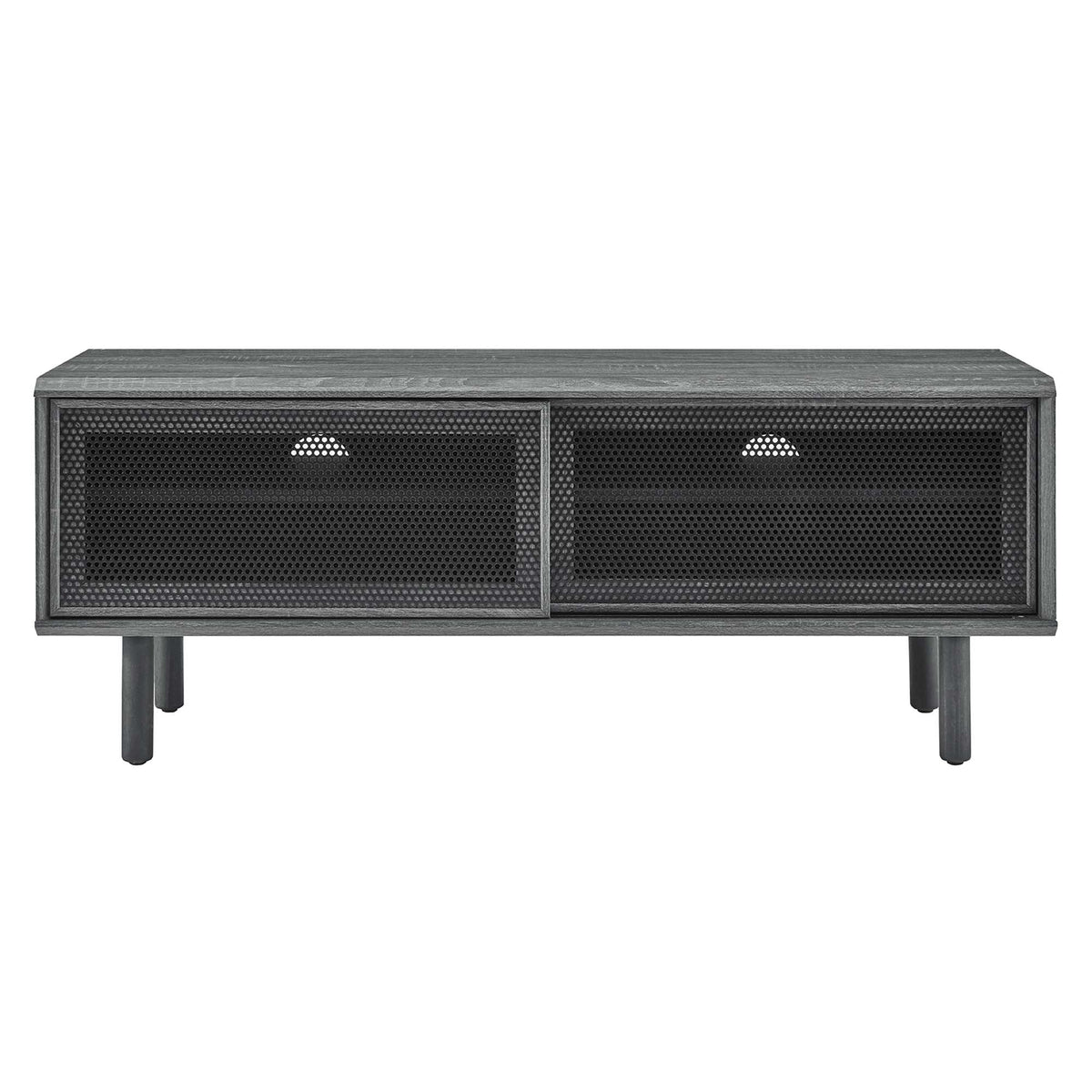 Kurtis TV Stand by Modway, dark gray finish with metal mesh doors, living room furniture on Tampa Home & Garden Store