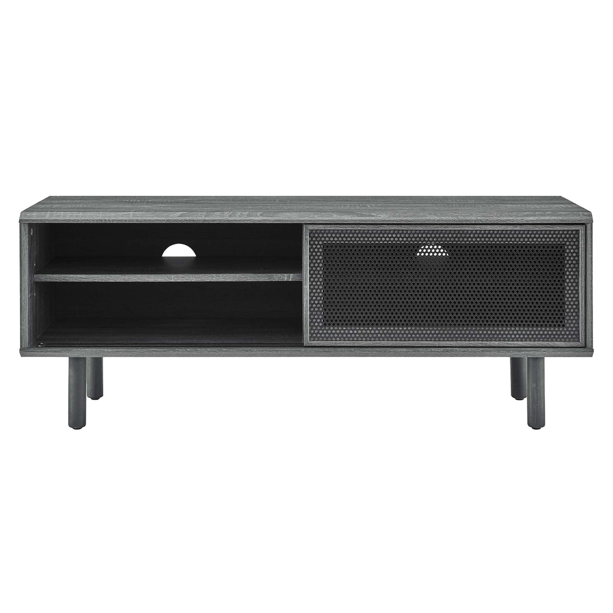 Kurtis TV Stand by Modway in dark wood finish with open shelf and perforated metal drawer front on Tampa Home & Garden Store