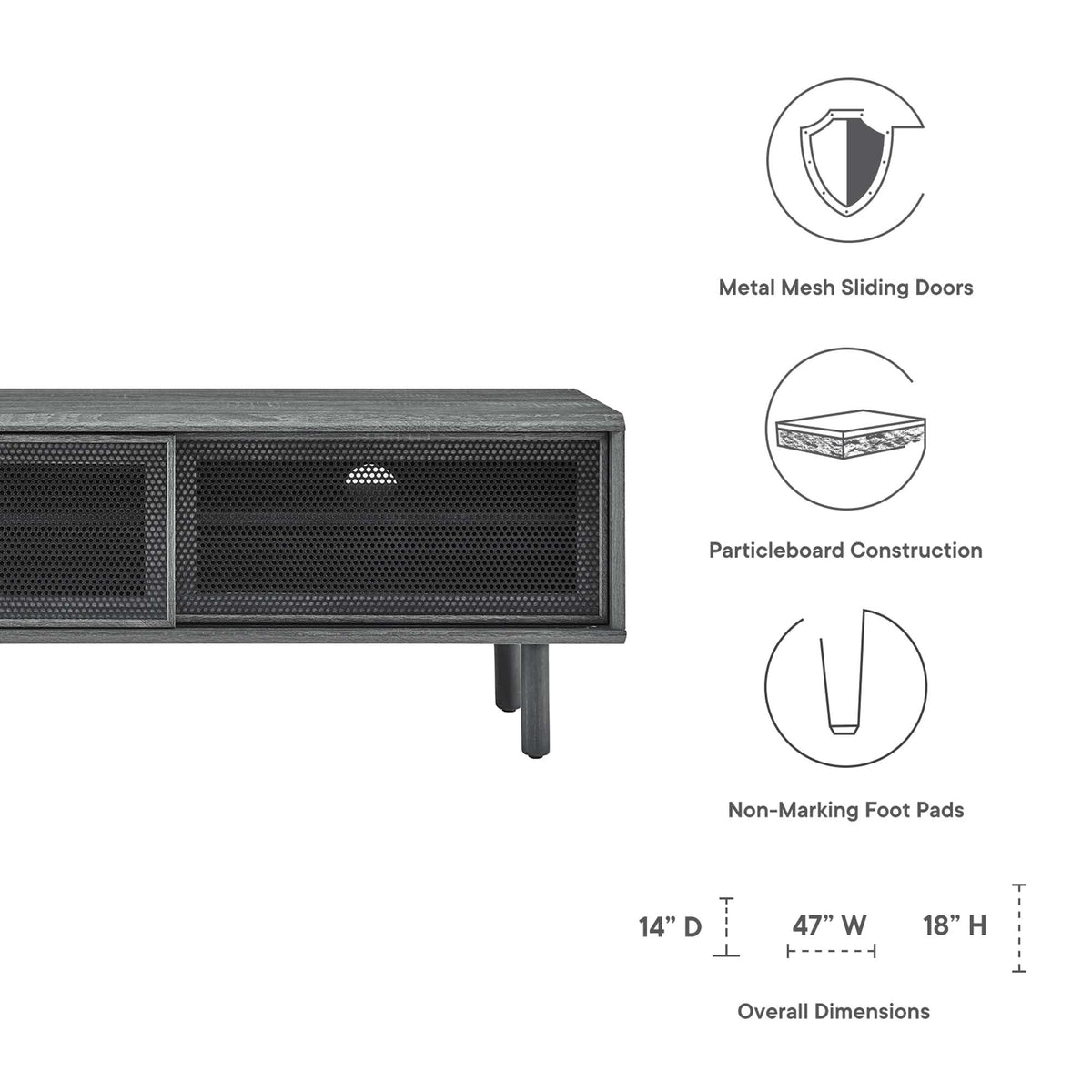 Kurtis TV Stand by Modway with metal mesh sliding doors, wood finish, 2-door, 47W x 14D x 18H on Tampa Home & Garden Store