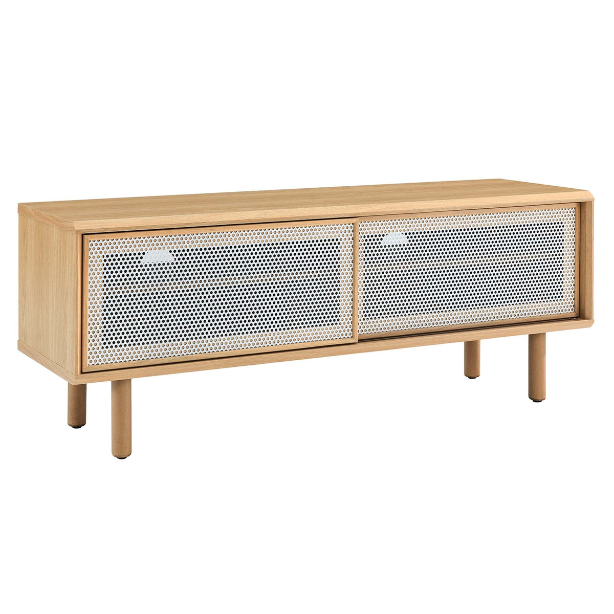 Kurtis TV stand by Modway in light oak wood with perforated metal doors, living room storage on Tampa Home & Garden Store