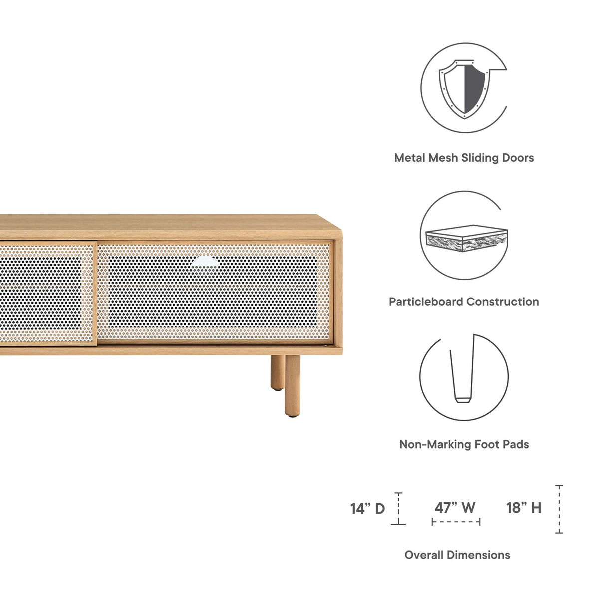 Kurtis TV Stand by Modway, wooden living room media console with two metal mesh sliding doors on Tampa Home & Garden Store