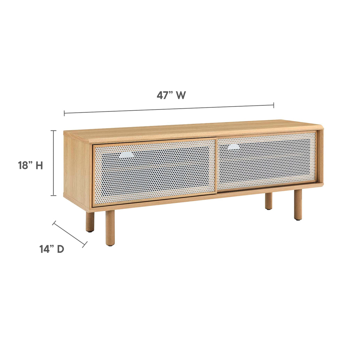 Kurtis TV Stand by Modway in light oak wood with perforated metal doors 47W wide on Tampa Home & Garden Store