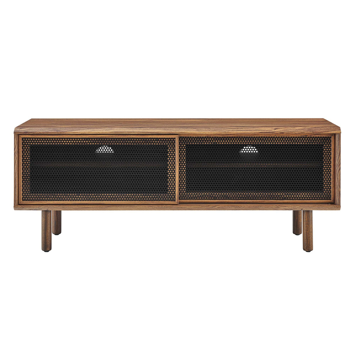 Kurtis TV Stand by Modway, wood finish with black perforated mesh doors, two-door storage on Tampa Home & Garden Store