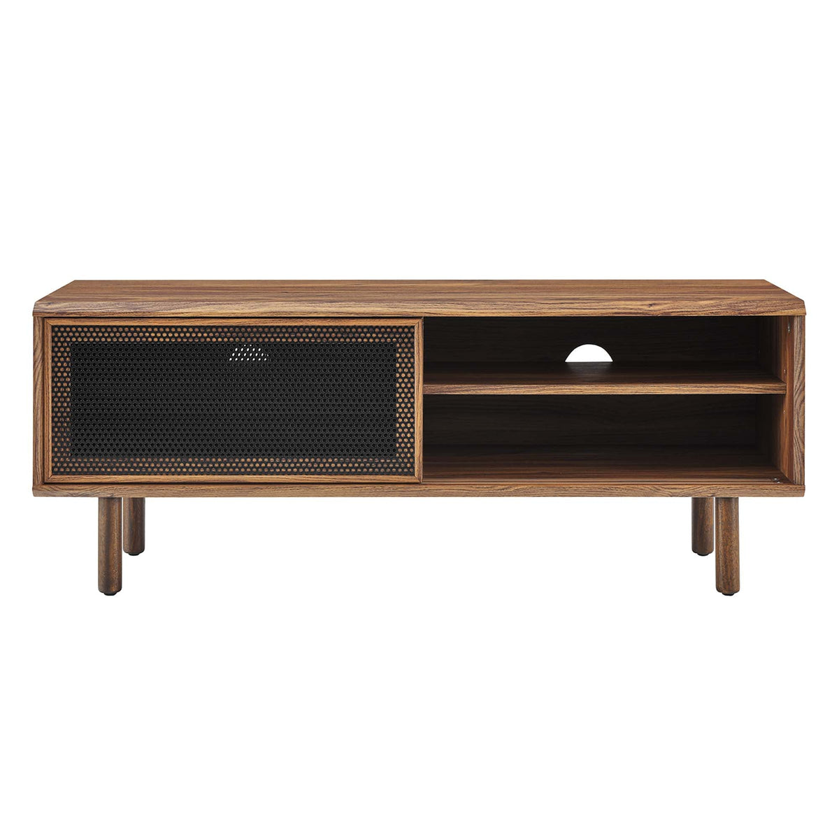 Kurtis TV Stand by Modway in wood finish with black mesh cabinet and open shelves on Tampa Home & Garden Store