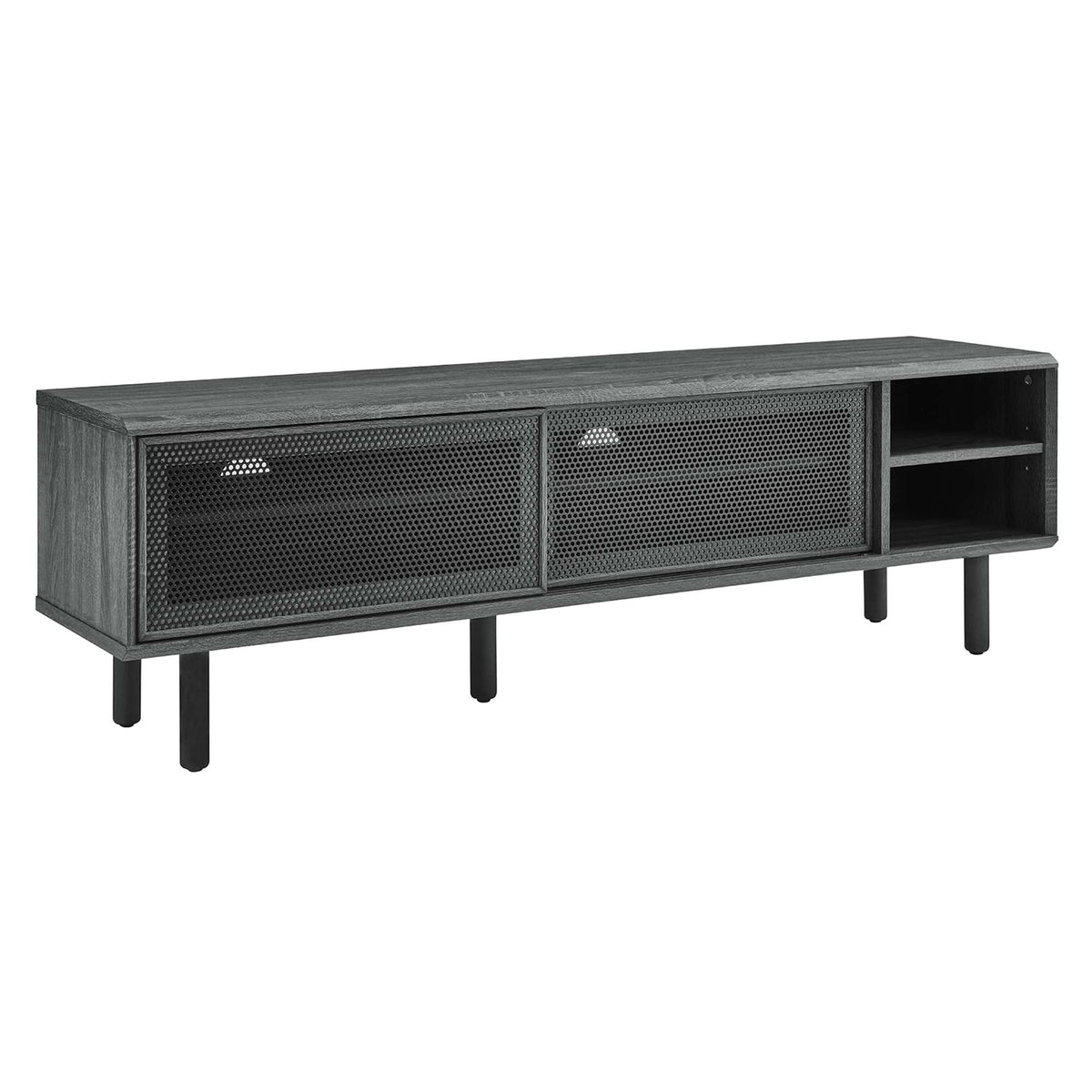 Kurtis TV Stand by Modway in dark gray wood with perforated mesh doors and open shelves on Tampa Home & Garden Store