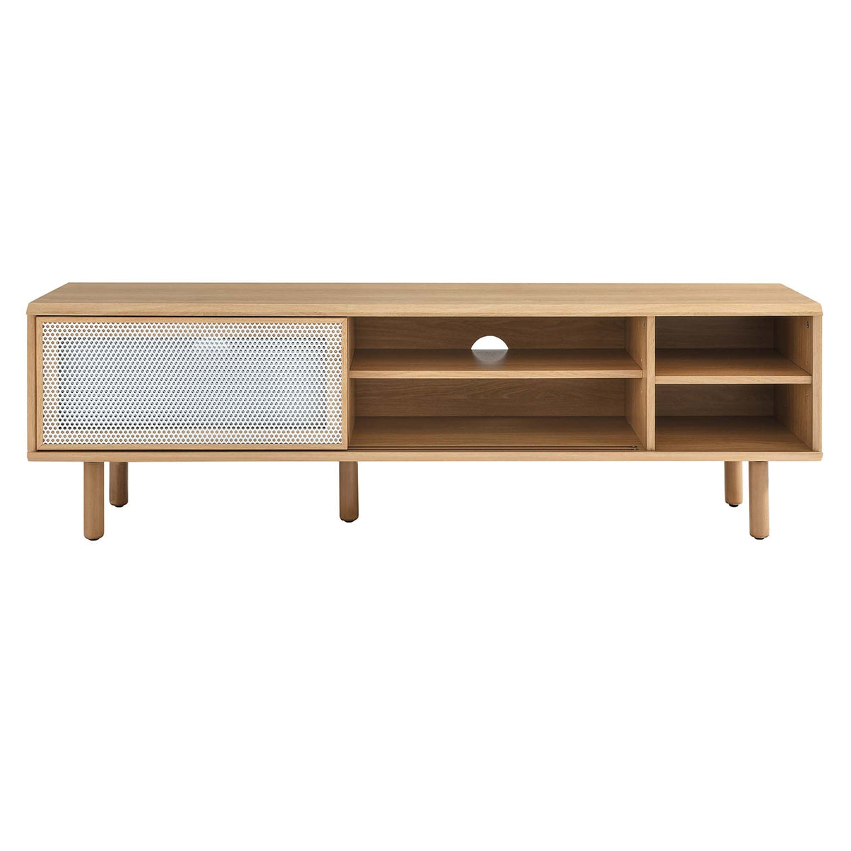 Kurtis TV Stand Modway natural wood with white perforated door and open shelves on Tampa Home & Garden Store